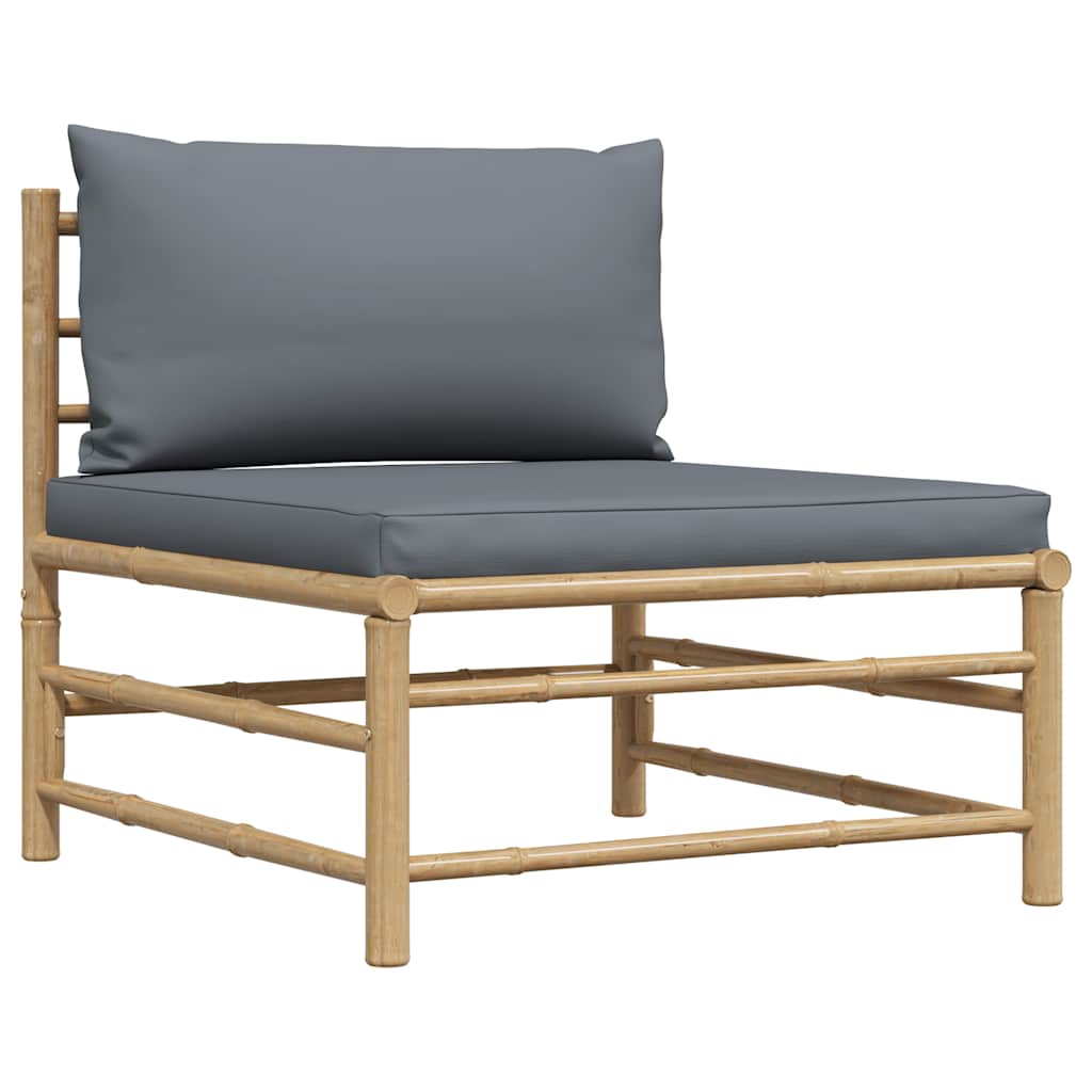 3-tlg. Garten-Lounge-Set mit Dunkelgrauen Kissen Bambus